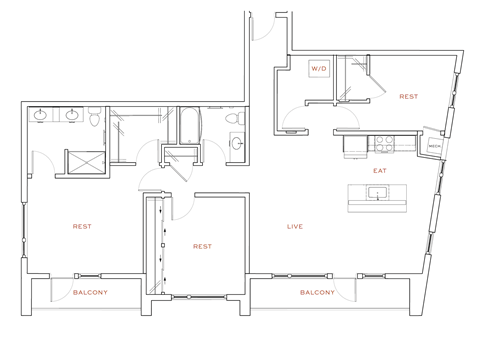 A black and white image of a floor plan of a house.